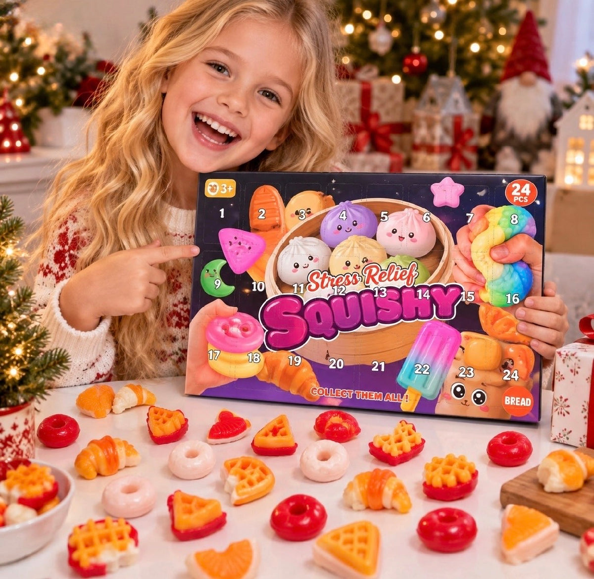 Squishy Advento kalendorius vaikams su 24 žaisliukais, nuo 3 metų