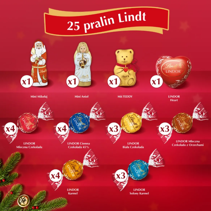 „Lindt MARKET“ advento kalendorius su šokoladiniais saldainiais, 304 g