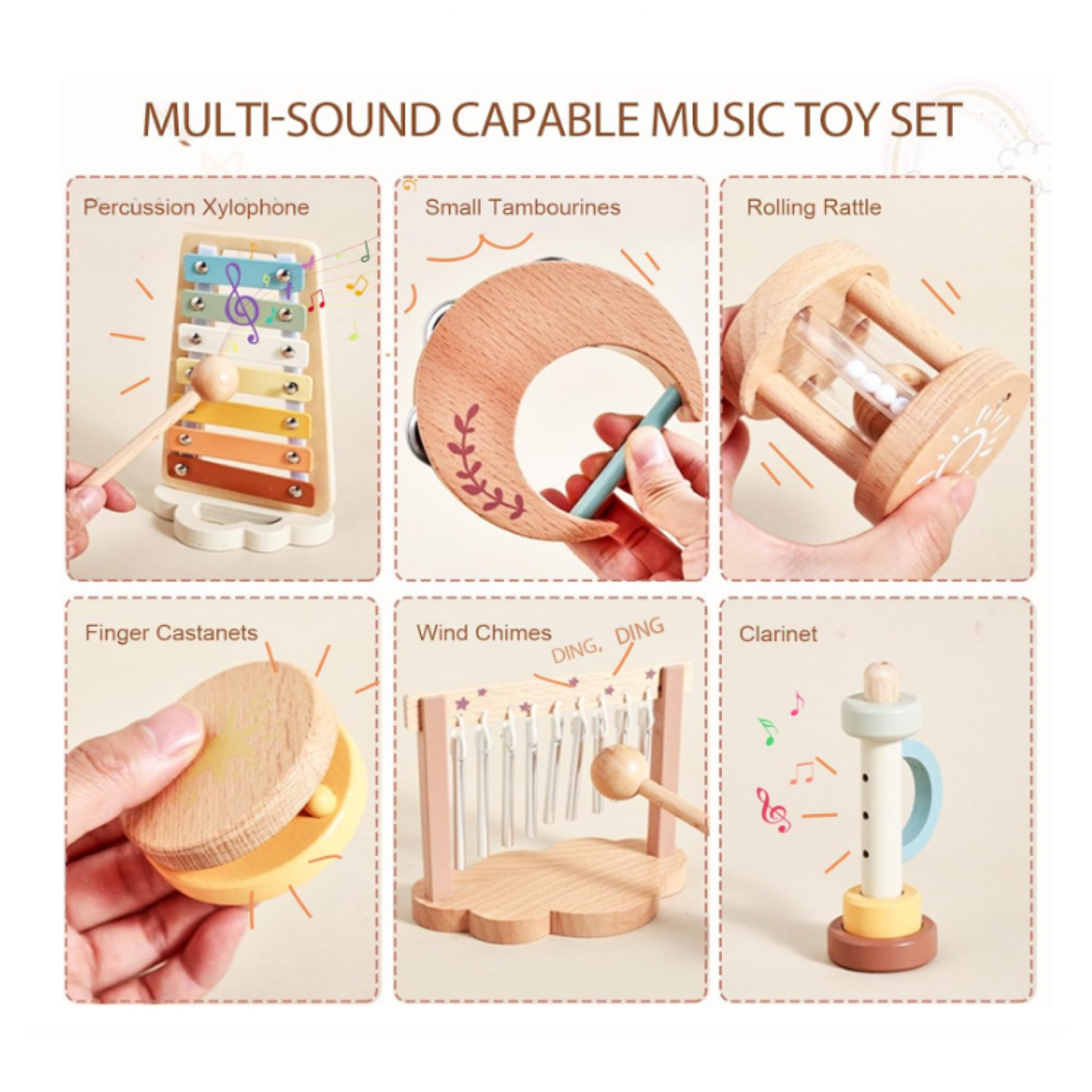 Montessori medinių muzikos instrumentų rinkinys vaikams