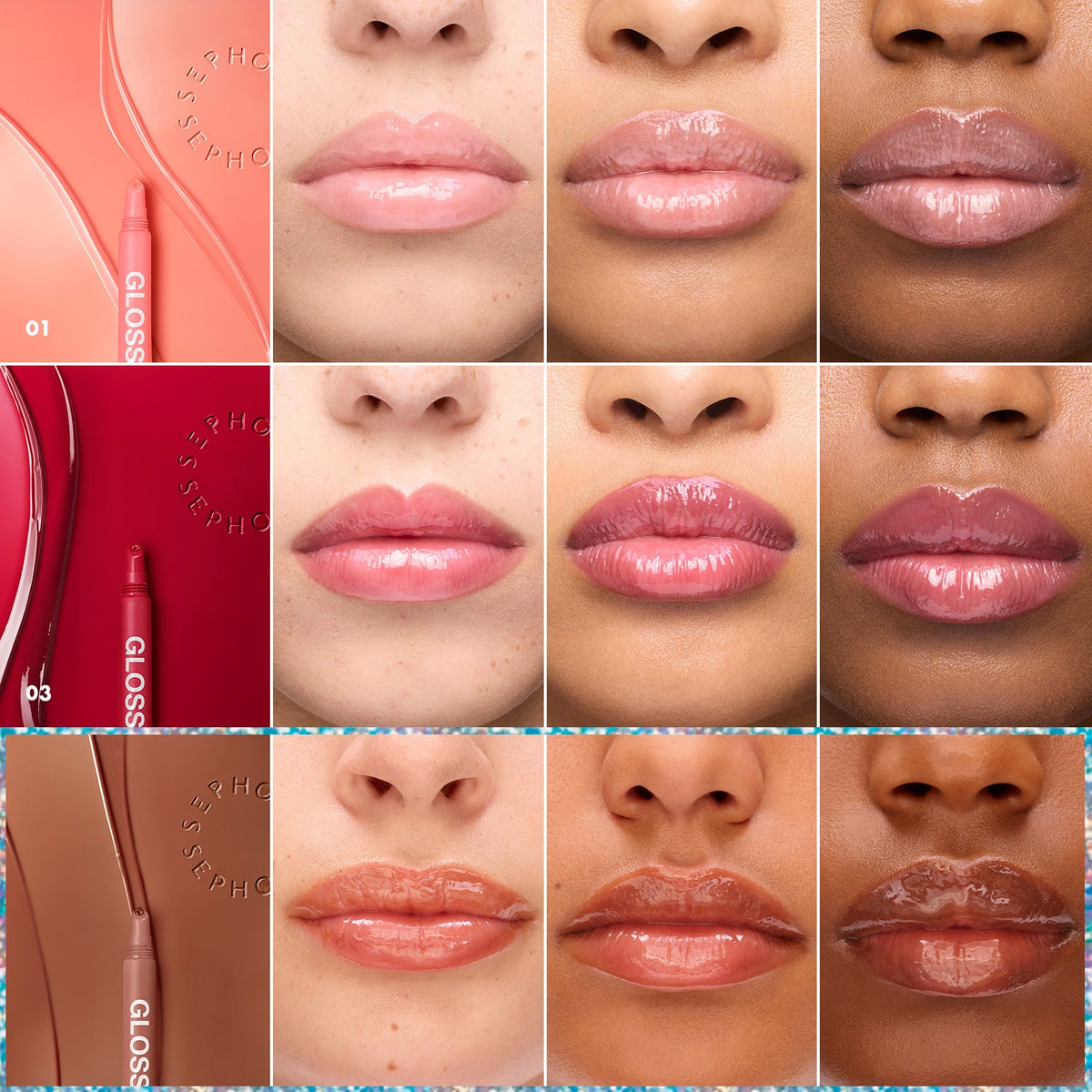 SEPHORA COLLECTION Gloss Balm Trio - spalvotų lūpų balzamų rinkinys, 3×8 ml