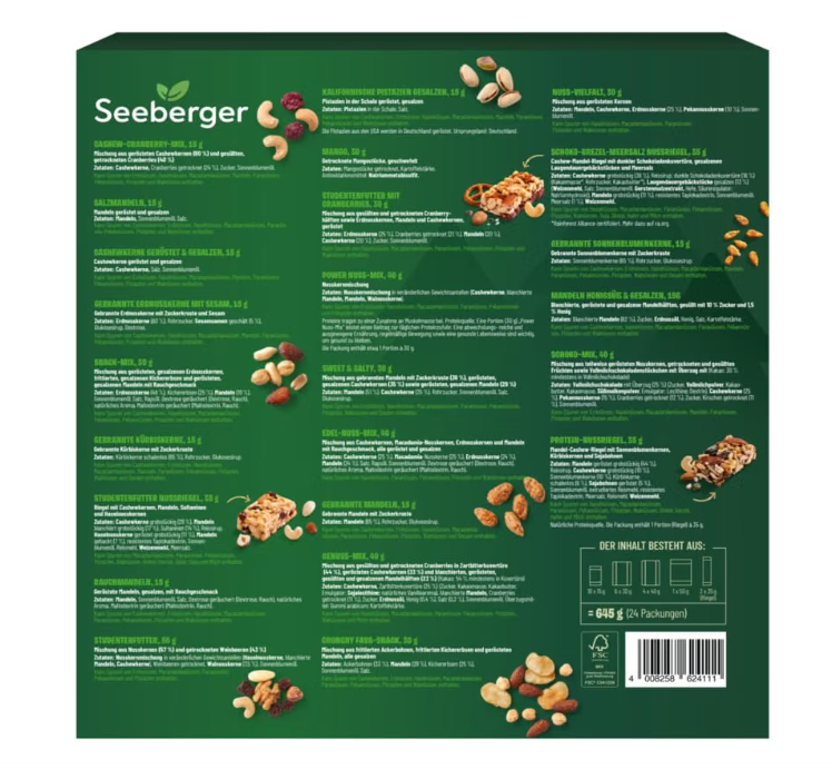 Seeberger Advento kalendorius 2026 - 24 užkandžių staigmenos, 645 g