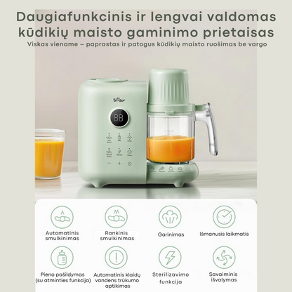 BEAR 6in1 garintuvas trintuvas su savaiminio išsivalymo, sterilizavimo ir pieno šildymo funkcija Green