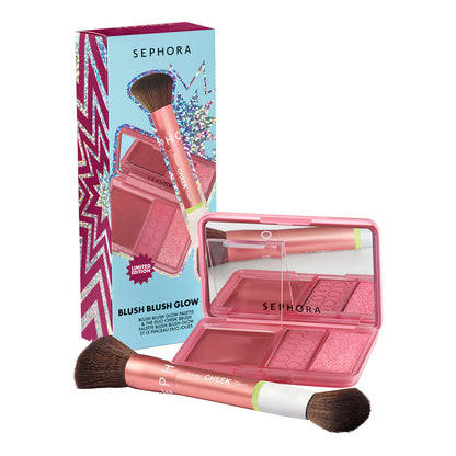 SEPHORA COLLECTION Blush Blush Glow Set - skaistalų ir švytėjimo paletė su dvipusiu šepetėliu