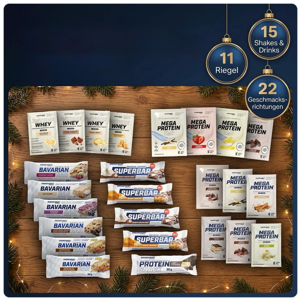 Energybody Fitness Protein advento kalendorius 2026 - 26 baltyminiai užkandžiai ir kokteiliai
