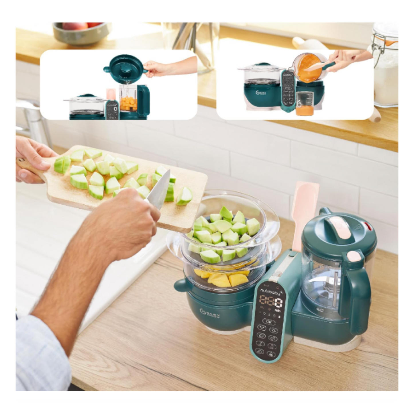 Babymoov Nutribaby (+) 6in1 kūdikių maisto garintuvas - trintuvas (Opal Green)