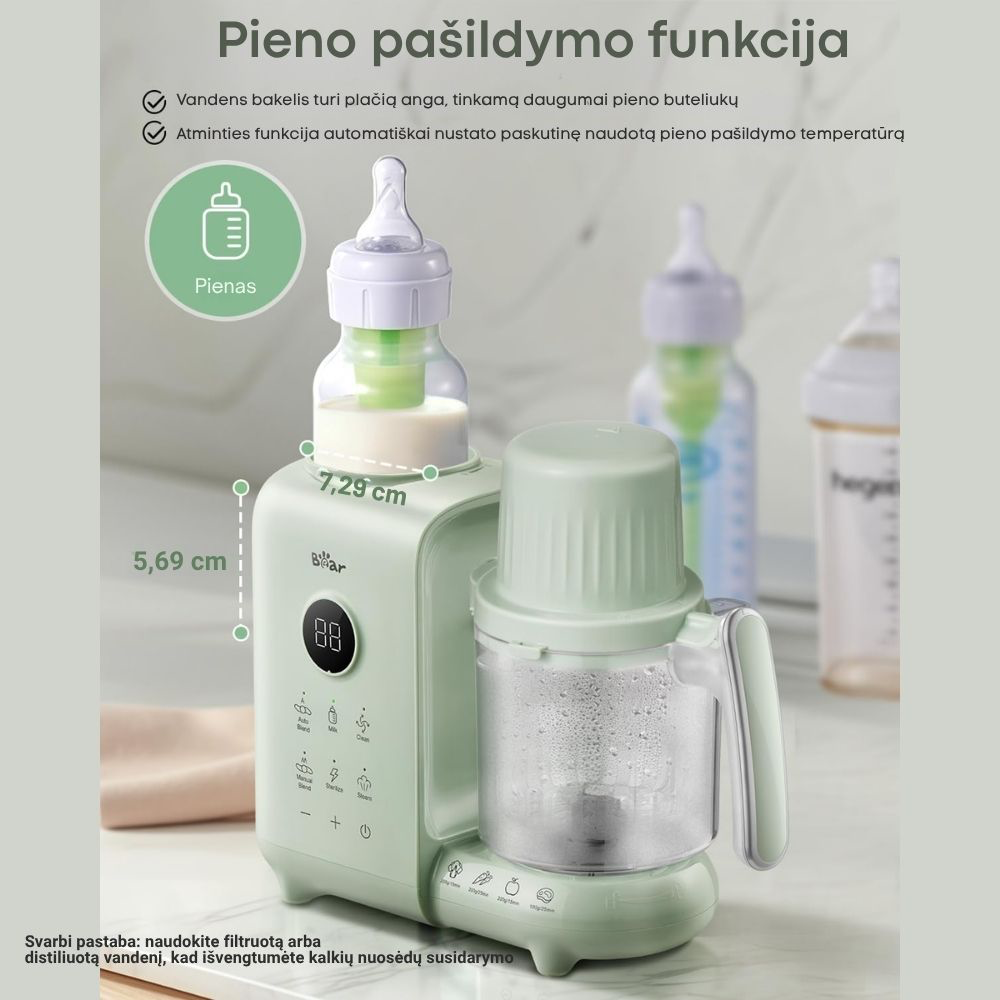 BEAR 6in1 garintuvas trintuvas su savaiminio išsivalymo, sterilizavimo ir pieno šildymo funkcija Green