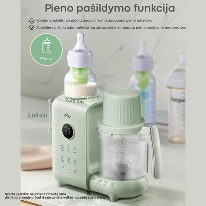 BEAR 6in1 garintuvas trintuvas su savaiminio išsivalymo, sterilizavimo ir pieno šildymo funkcija Green