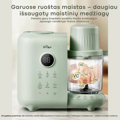BEAR 6in1 garintuvas trintuvas su savaiminio išsivalymo, sterilizavimo ir pieno šildymo funkcija Green