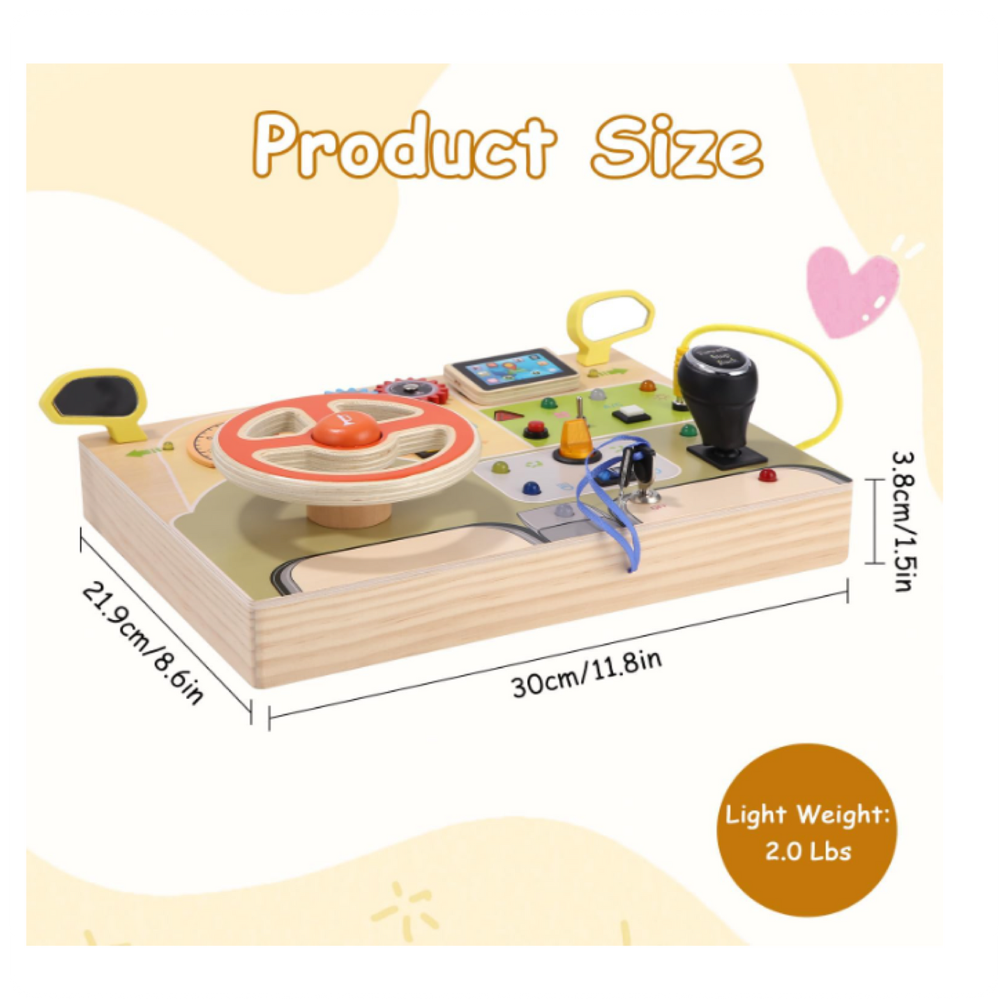 Montessori Busy Board su vairu ir LED jungikliais