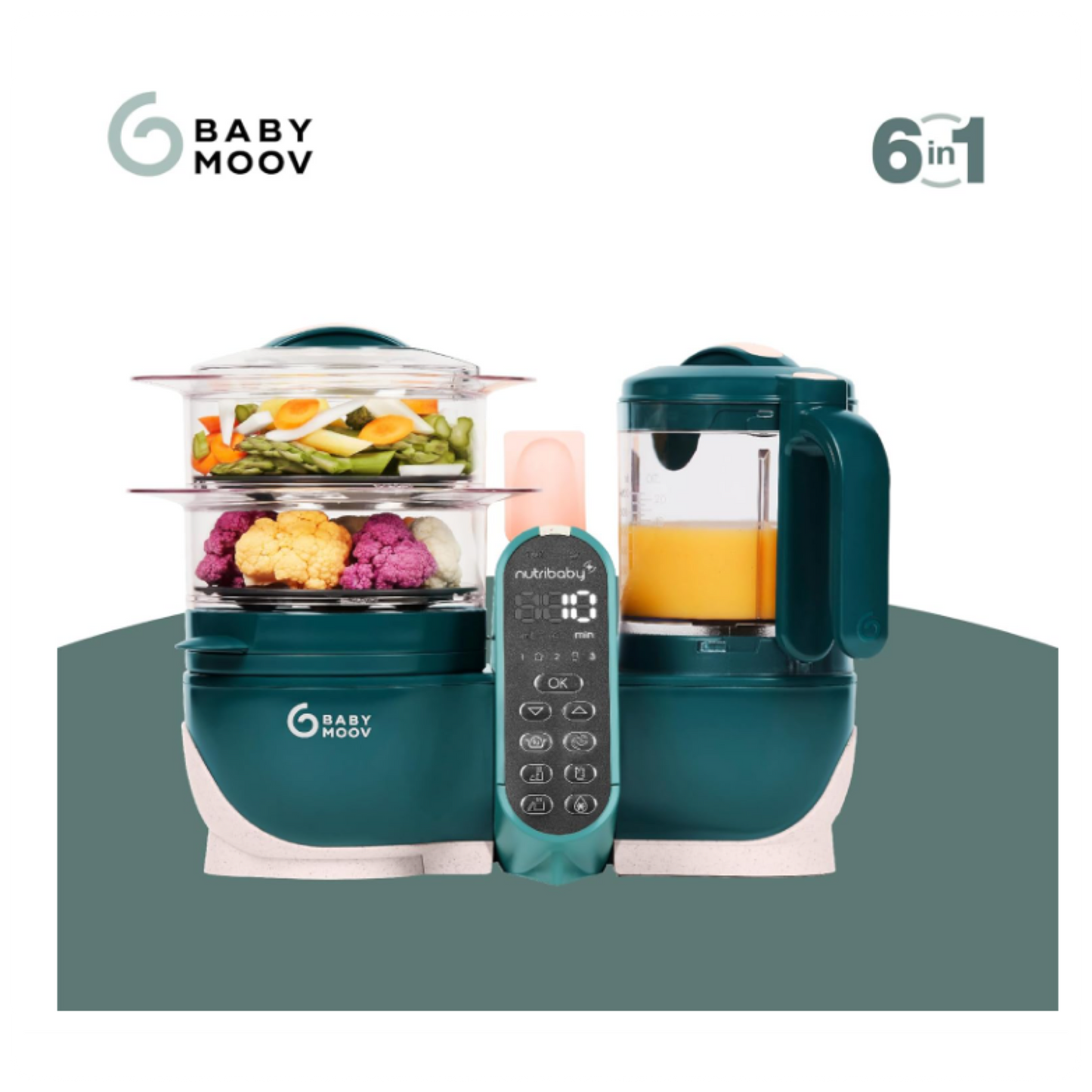 Babymoov Nutribaby (+) 6in1 kūdikių maisto garintuvas - trintuvas (Opal Green)