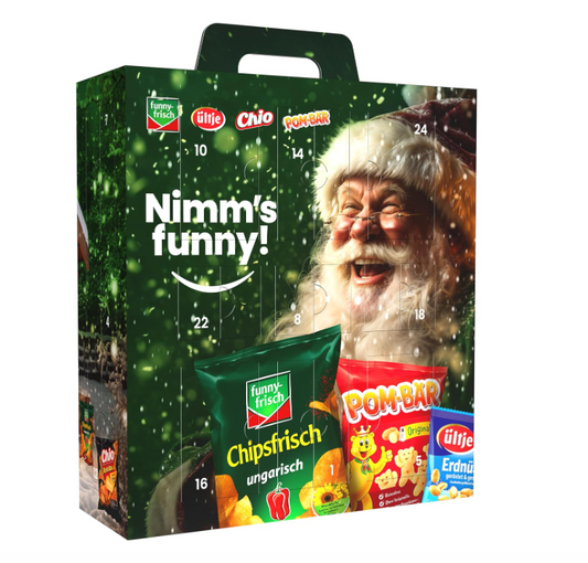 Intersnack Funny-Frisch 2026 advento kalendorius su traškiais užkandžiais, 24 vnt., 784 g