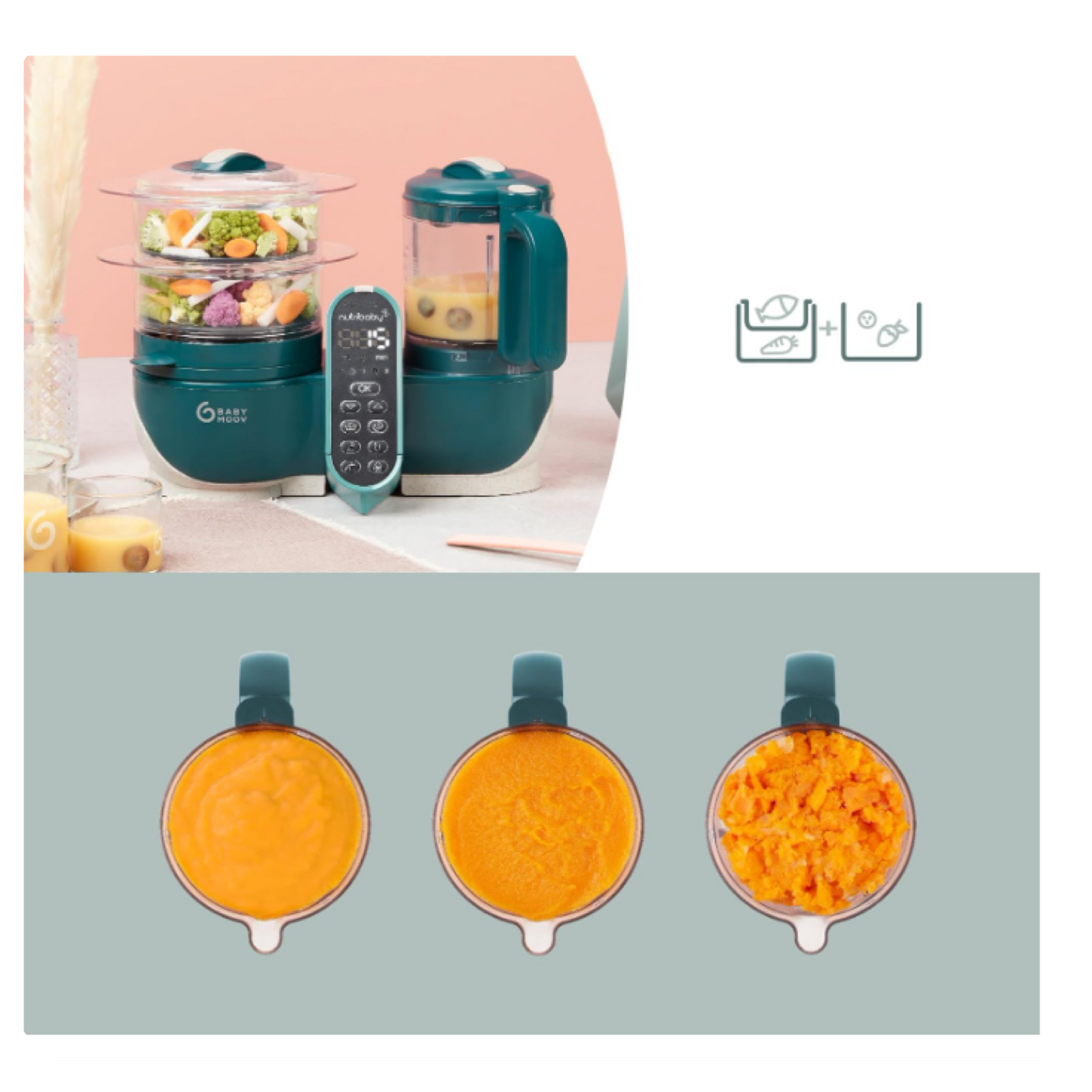 Babymoov Nutribaby (+) 6in1 kūdikių maisto garintuvas - trintuvas (Opal Green)
