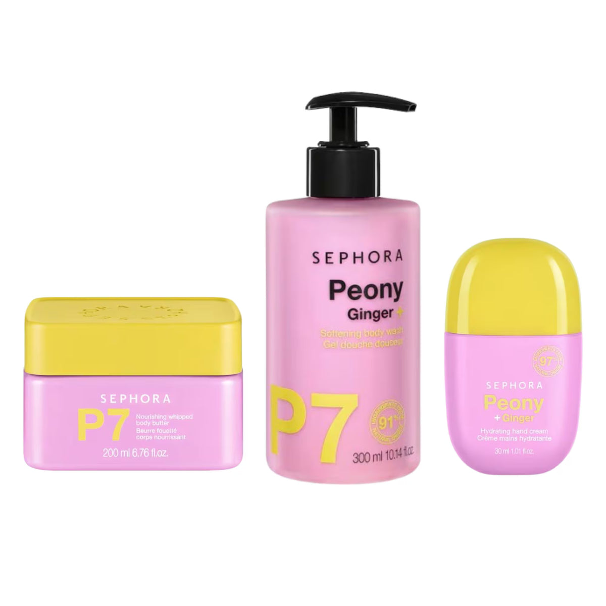 SEPHORA COLLECTION P7 Peony + Ginger - kūno priežiūros rinkinys, 3 vnt.